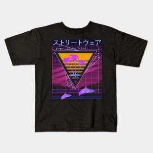 Vaporwave Paradise Palm Trees Space Dolphins Otaku Gift Kids T-Shirt